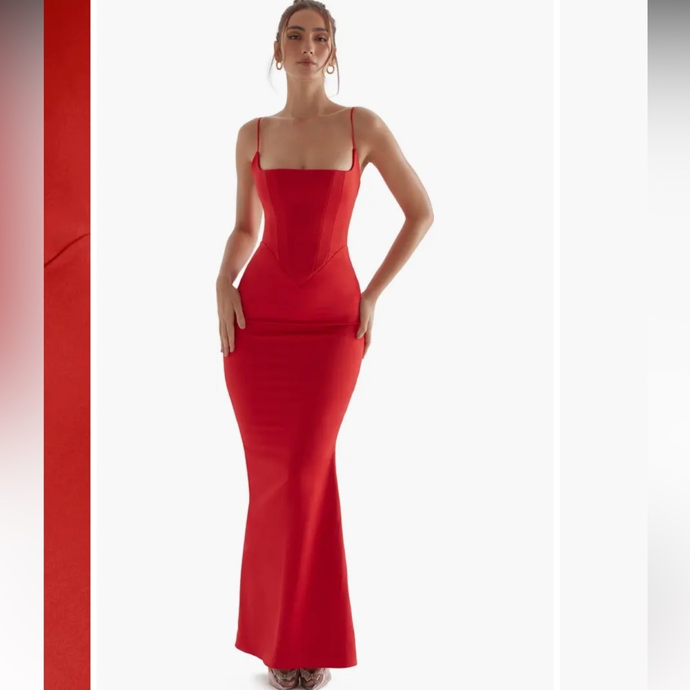 House of cb- Olivette Corset Maxi Dress in red rose